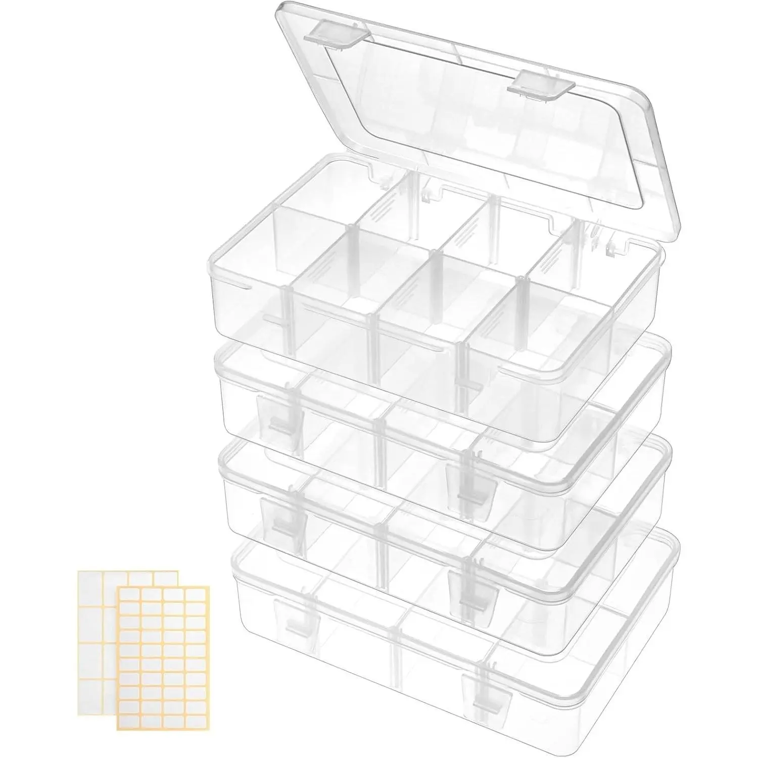 4 Pack 8 Grid Plastic Bead Organizer Storage Box with Removable Dividers for Jewelry, Electronics, Candies, Snacks, Small Parts, Craft and Drawer OrganizationGift