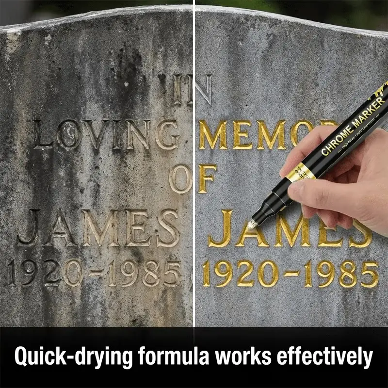 Tombstone Marker Pen, Restore Faded Text on Granite Surfaces, Waterproof Quick-Dry Oil-Based Fine Tip, for Cemetery Maintenance