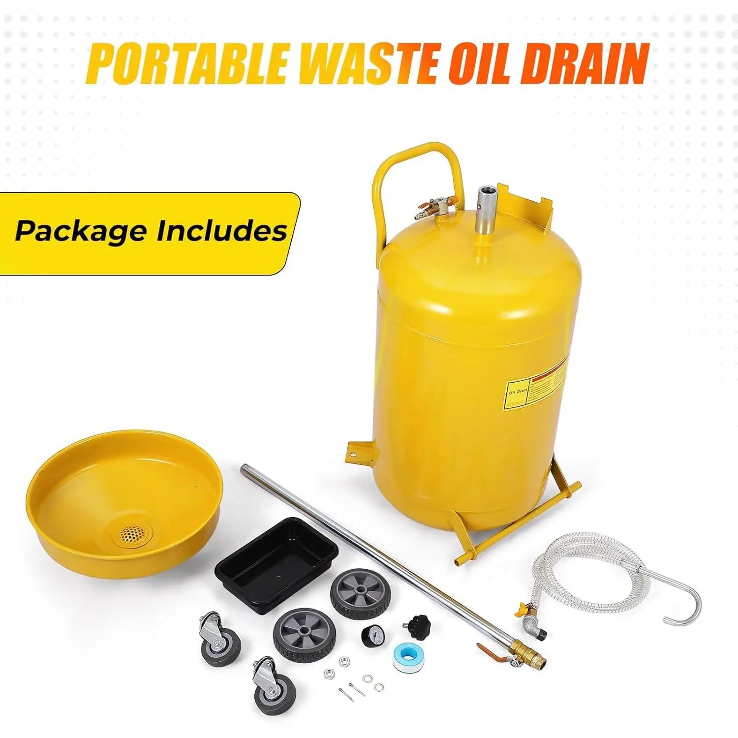 Air-Operated Portable Waste Oil Drain Tank (8/20 Gal), Auto Repair Shop/Garage Oil Change Container with Adjustable Funnel Height, Wheels & Fluid Fuel Transfer Drainage Function