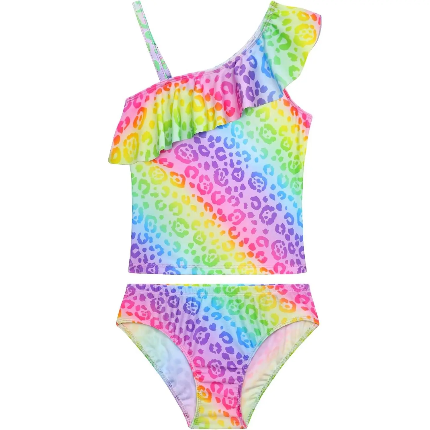 Girls Tankini Swimsuit Two Piece Bathing Suit Colorful Toddler Kids Ruffle Swimwear Adjustable Strap Summer Beach