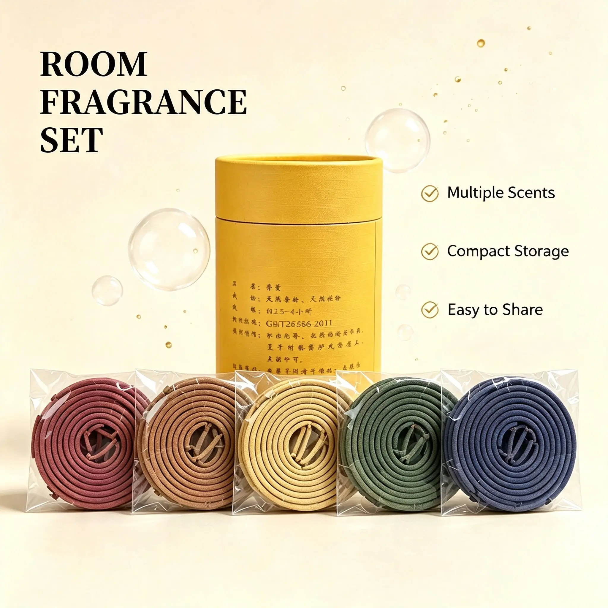 Five Fragrance Types 120 Pieces Incense Combos Gift Box, Home Indoor Aromatics, Living Room Tea Room Study Decor, Round Tube Packaging