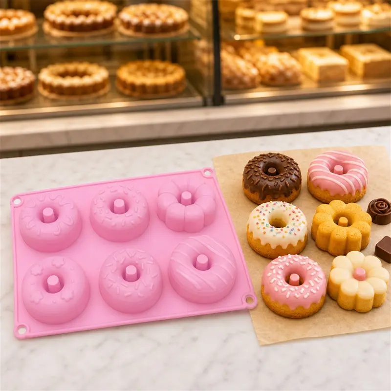 Silicone donut mold, household and commercial silicone dessert mold, easy to demold without residue, high temperature resistance, freezing and cleaning, simple baking tool