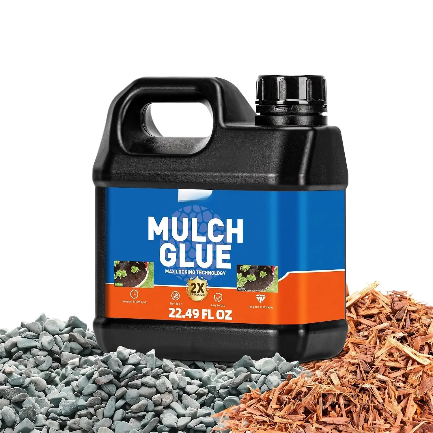 Mulch Glue 22.49OZ-(2X  Area)-Super Stick Rock Glue for Landscaping,  Pea Gravel Stabilizer, Weather-Resistant Binder for , Pine Straw, Landscape Edging