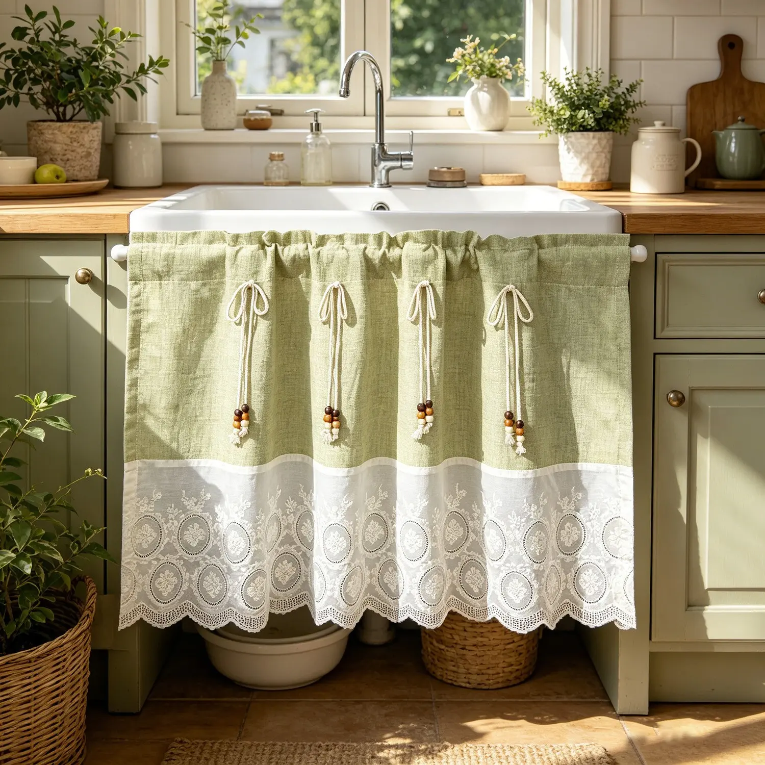 1 Panel Boho Macrame Curtain Panel - Bohemian Short Window Topper with Rod Pocket, Filtering Half Curtain Semi Shading Curtain Suitable for Kitchen, Bathroom, Cafe, Hanging Room Divider, Low-Maintenance Macrame Panels