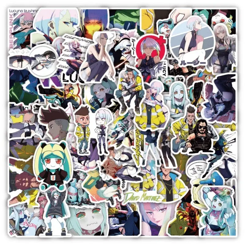 60pcs Cyberpunk Edgerunner Cartoon Decals, Laptop PC Case Stickers, Water Bottle Phone Case Stickers, Tablet Skin Stickers