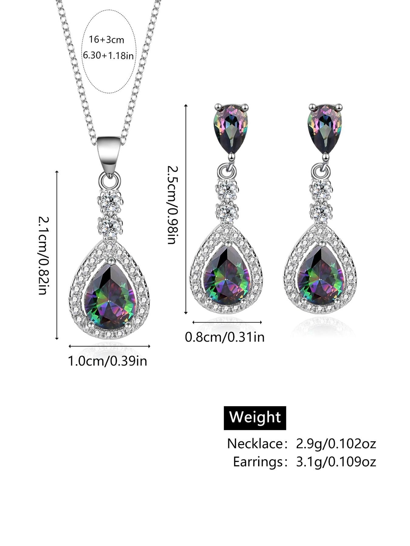 S925 Sterling Silver Elegant Artificial Gemstone Decor Pendant Necklace & Dangle Earrings, Fashion Jewelry Set for Party, Daily Decor, Trendy All-match & Exquisite Jewelry for Birthday Gift