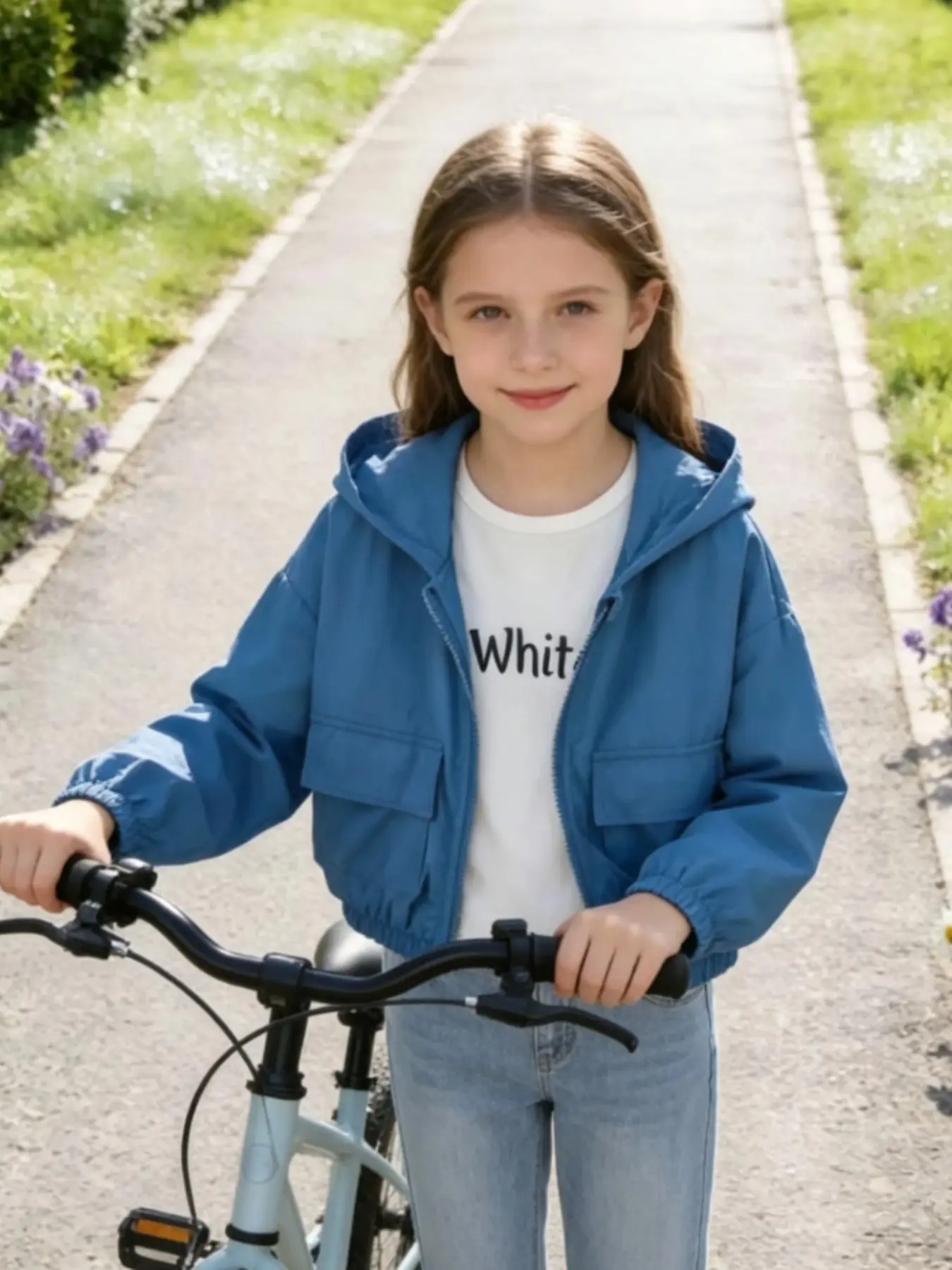 Girls' Short Hooded Jacket, Plain Design, Long Sleeve, Loose Fit, Zip Closure, Casual Style, All Seasons, Lightweight and Breathable, Jacket with Hood, Casual Comfy Jacket