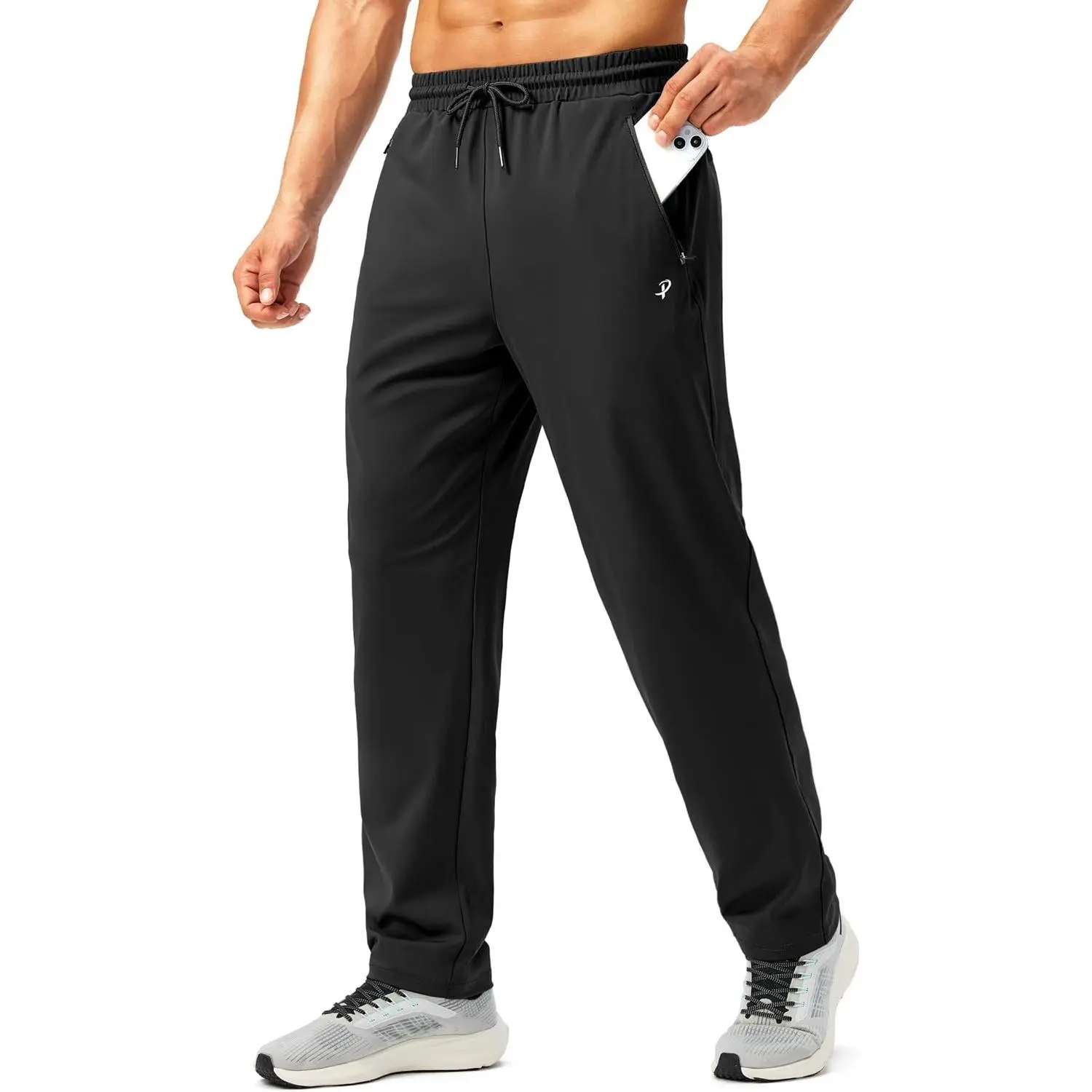 Men's Sweatpants, Relaxed Fit Cotton Blend Full-Length Athletic Pants with Zippered Pockets, 4-Way Stretch, Open Bottom for Running & Casual Lounge Wear