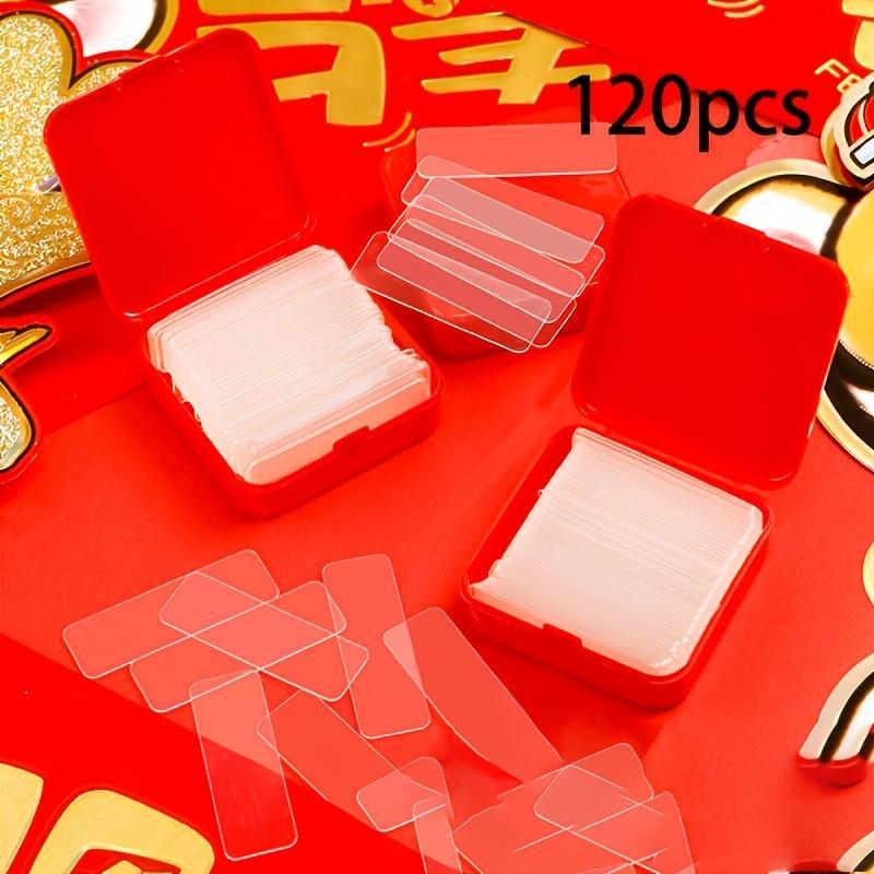 60pcs Heavy Duty Double-Sided Adhesive Tape - Waterproof Removable & Reusable Glue, Nano PVC Suitable for Walls，Quick-Dry Strong Hold No Residue for Walls, Posters, Crafts, Packaging, for home, Office, School - with Red Storage Box (Plastic Sheets)