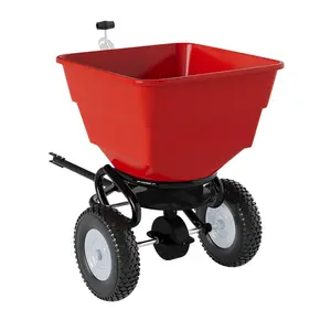 130 lbs Heavy Duty Tow-Behind Broadcast Spreader for Lawn, Garden, and Farm - 10" Pneumatic Tires - Adjustable Stream Control for Spreading Seed, Fertilizer, Salt & Ice Melt - Compatible with ATV/Tractor
