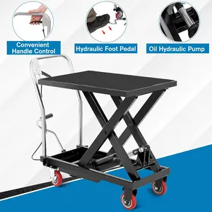 Garvee Heavy Duty Hydraulic Lift Table Cart - 500 lbs Capacity, 28.5" Max Lift Height, Single Scissor Steel Platform, Non-Slip Pad, Locking Swivel PU Casters, Foot Pedal, Manual Operation - Ideal for Warehouse, Garage, Material Handling
