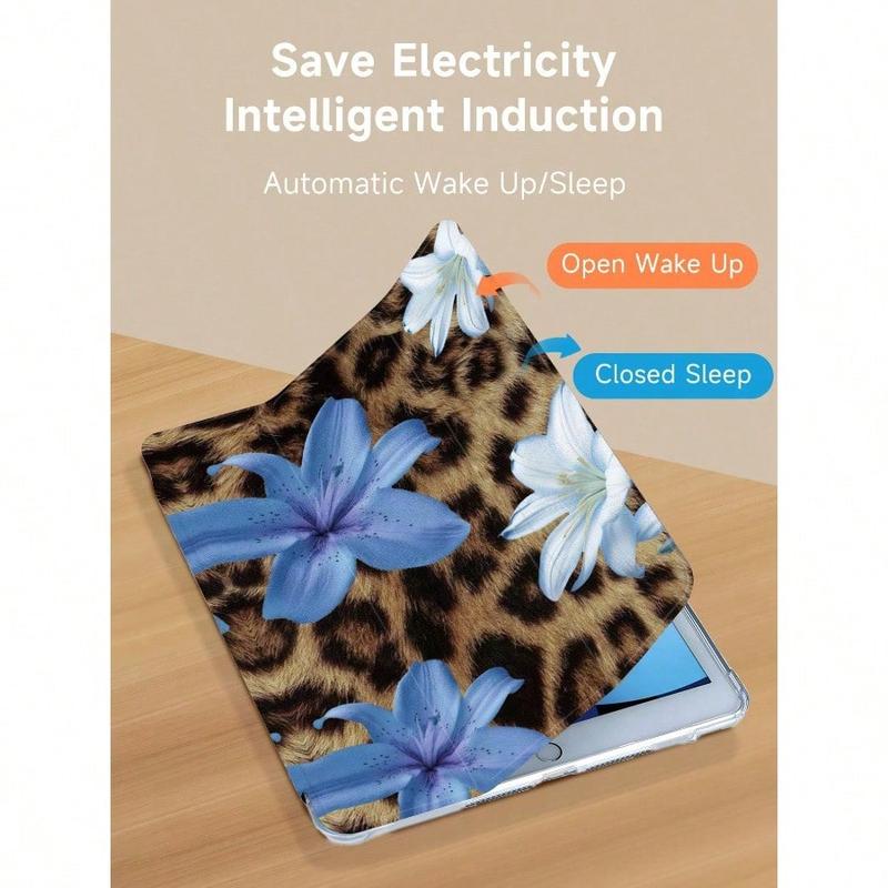 Leopard Print Floral iPad Case, Built-in Pencil Slot Adjustable Stand Auto Sleep/Wake, Lightweight Durable Soft Edge for iPad 10th/11th Gen/A16/Air 13/11-inch/Pro 11-inch/2025 & Galaxy Tab S9 FE+ 12.4-inch, Unisex Back-to-School Valentine’s Day Gift