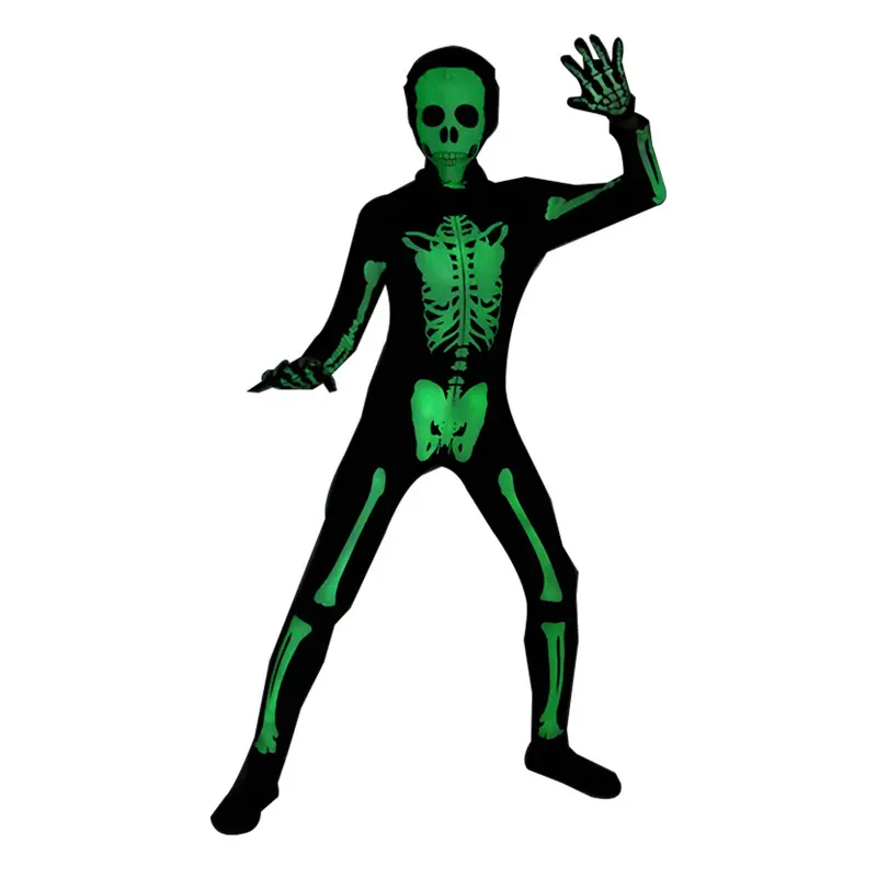 Skeleton Costume, Hooded Full Body Jumpsuit for Boys & Girls, Halloween Cosplay Outfit, Spooky Party Dress Up, Trick or Treat Costume