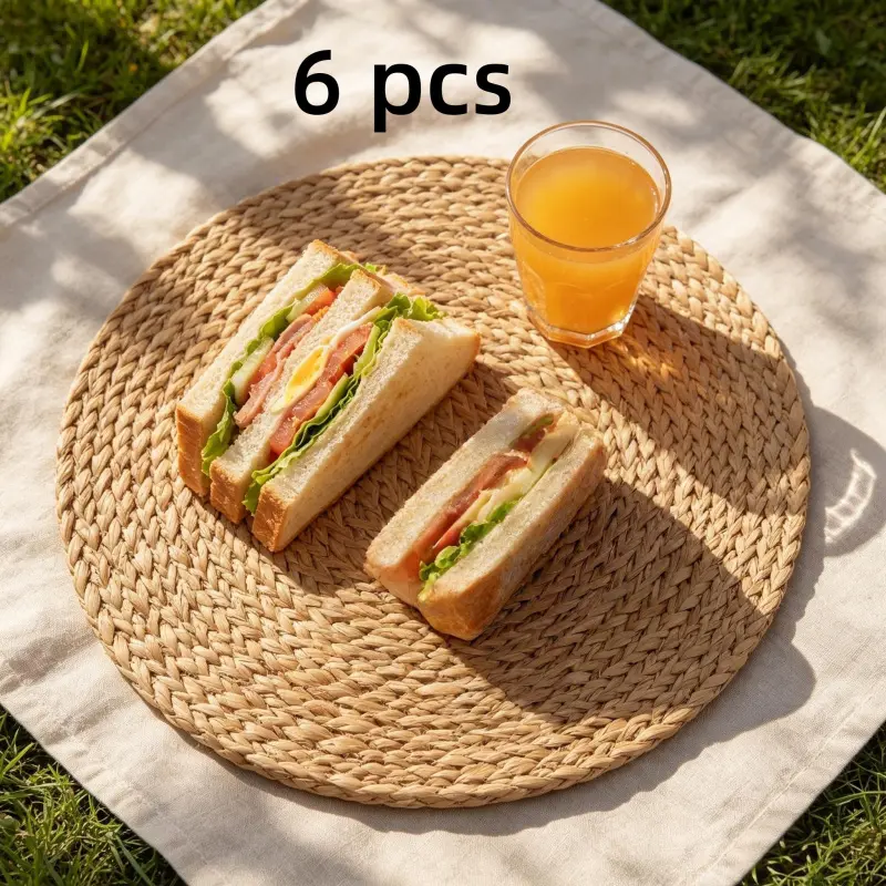 6 natural straw heat-resistant placemats, Bohemian textured table mats, Boho placemats, perfect for farmhouse-style kitchen tables