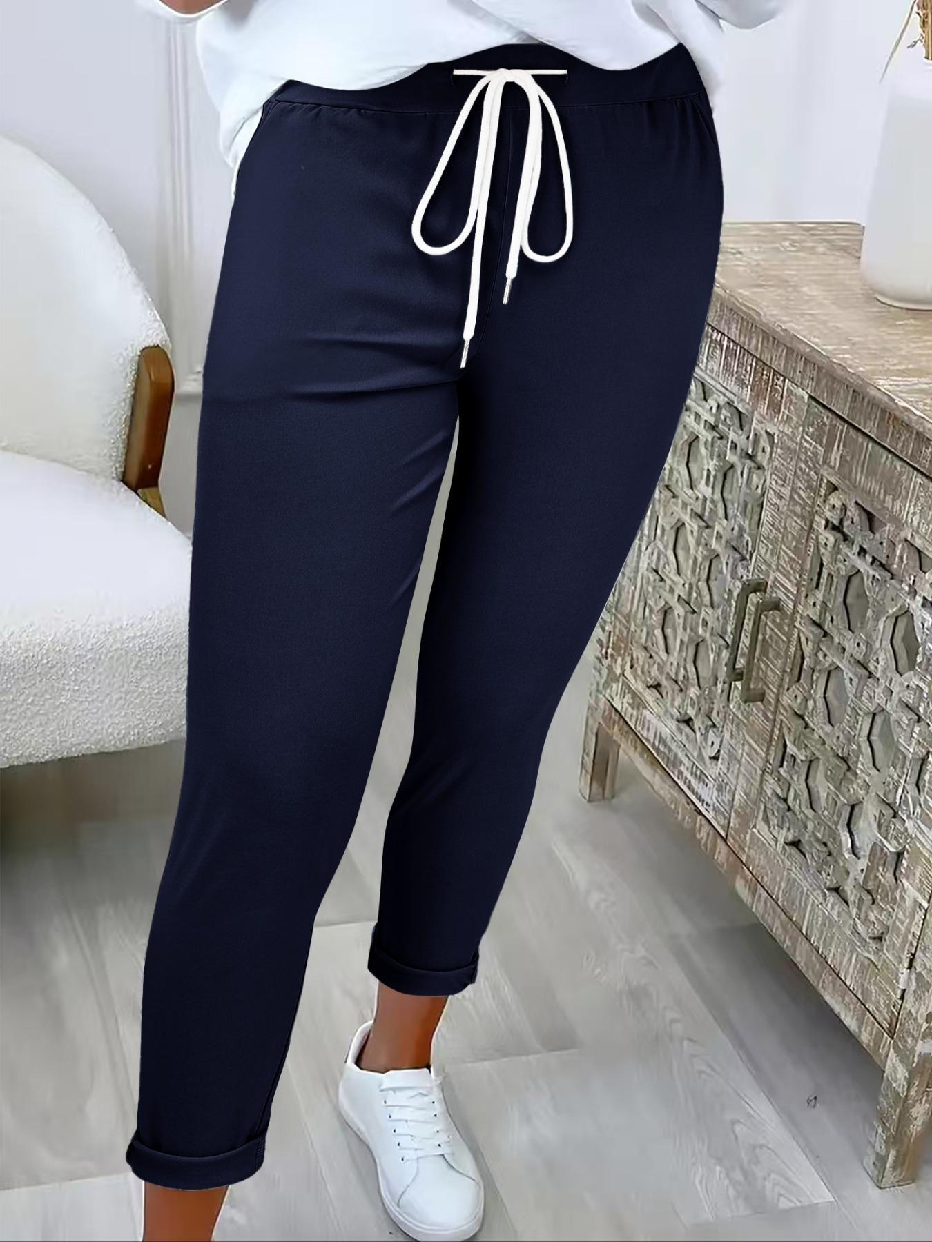 Women's Solid Color Drawstring Waist Pants, Casual Comfy Trousers for Summer, Fashion Women's Bottoms for Daily Wear