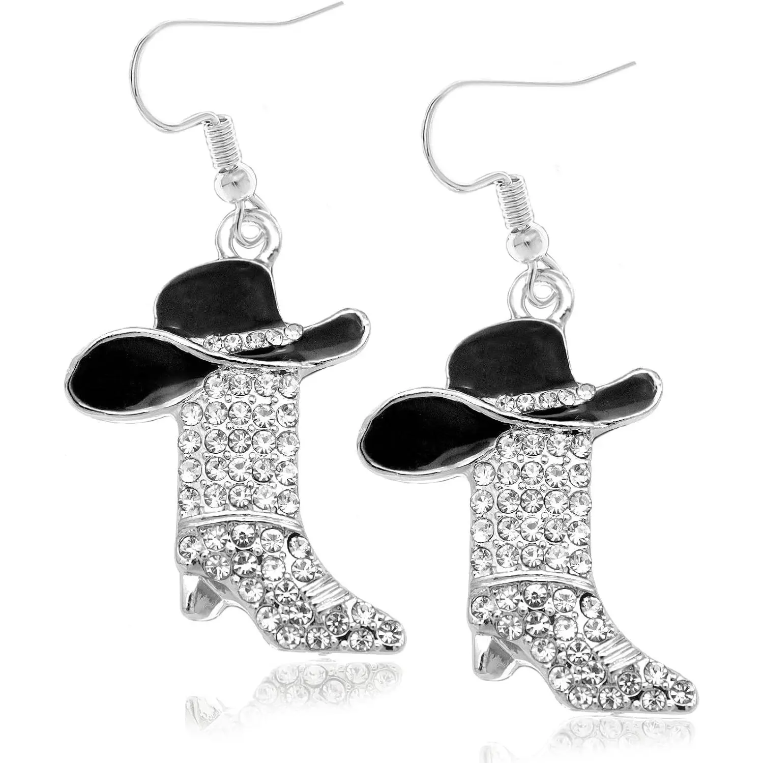 Rhinestone Western Boots Earrings Cowgirl Cowboy Enamel Hat Bohemian Rodeo Boot Drop Dangle Earrings for Women(Gift)