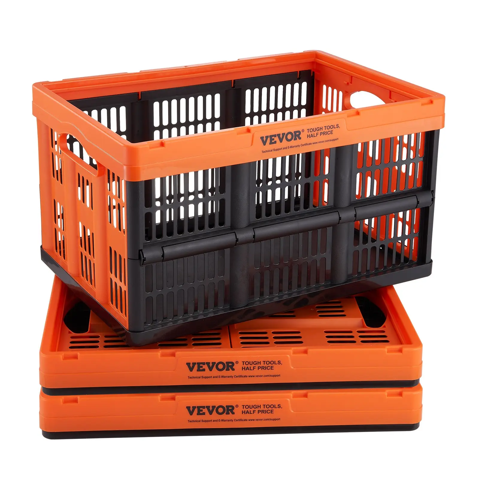 VEVOR Plastic Collapsible Storage Bin Organiser, 3-Pack 45L Folding Stackable Containers with Handles, Heavy Duty Boxes for Clothes, Toys