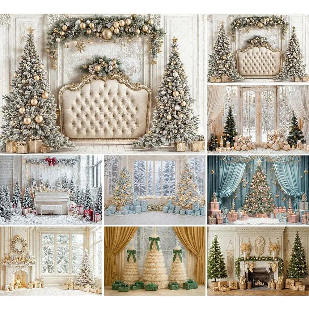 Photography Background Christmas Vintage Fireplace Headboard Xmas Gift Kids Family Portrait Decor Backdrop Photo Studio