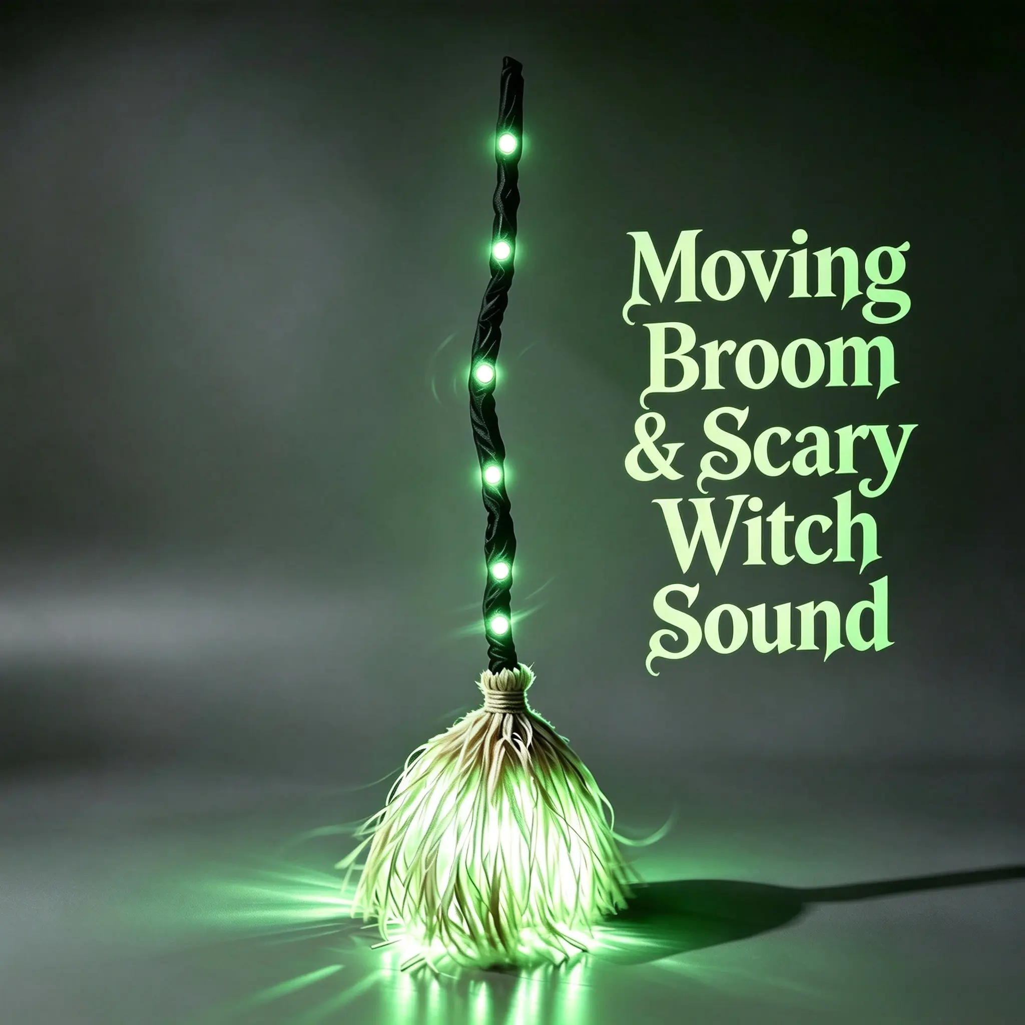 Animated Moving Witch Broom with Green LED Lights & Spooky Sound - Halloween Outdoor Decor Prank Prop for Festive Party Supplies