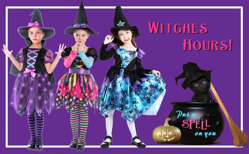Sincere Party Girls Halloween Witch Costume,Deluxe Adorable Neon Colorful Witch Fancy Dress Up Costumes. Girls Ruffle Geometric Dress