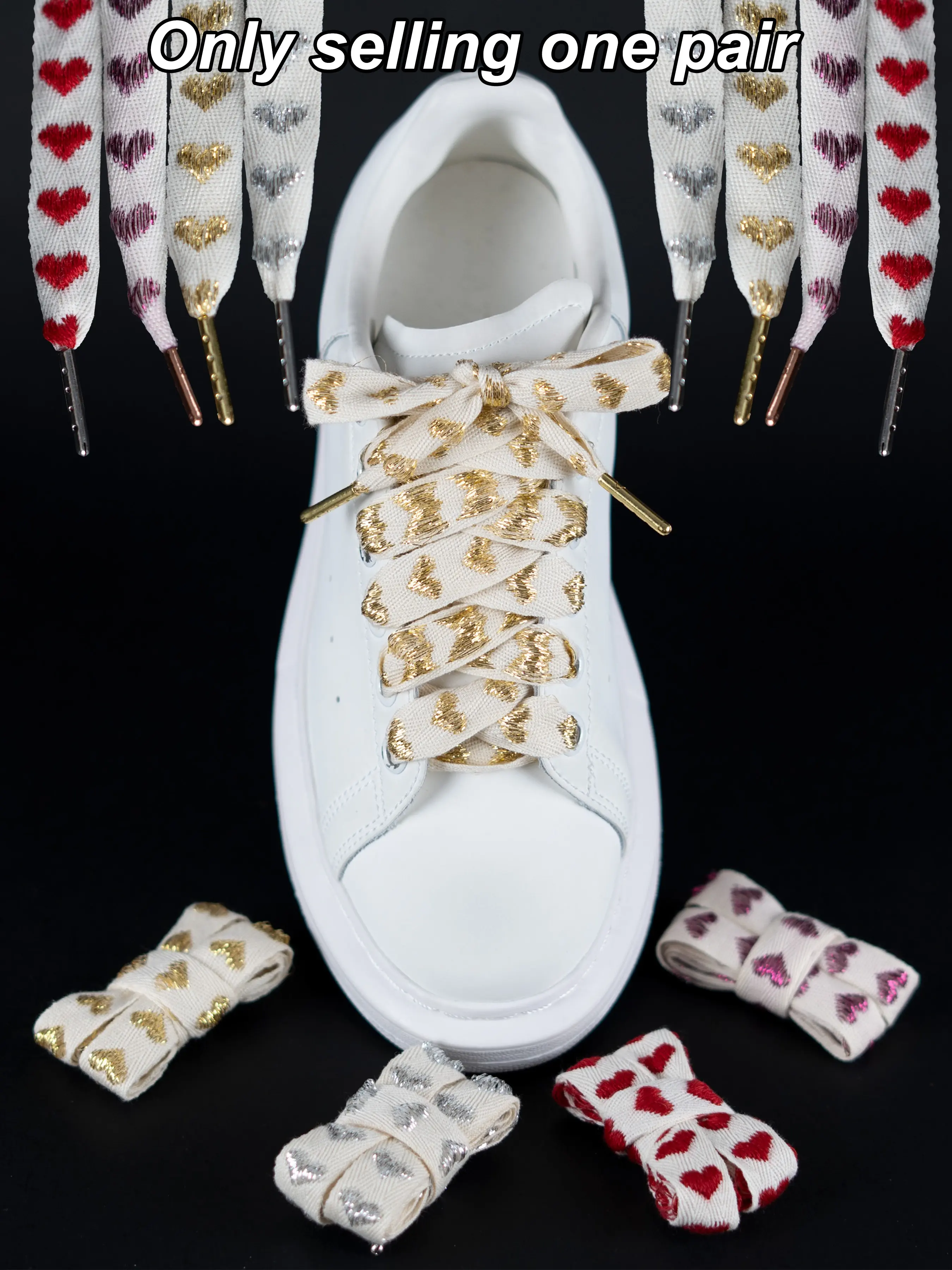Romantic Heart Embroidered Shoelaces with Metal Tips, Perfect for Valentine's Day, Casual Daily Use, Stylish and Comfortable