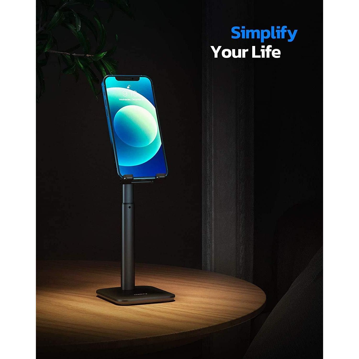 Phone Stand, Height Angle Adjustable Cell Phone Stand, Phone Holder for Desk Compatible with Phone 16 15 14 13 12 Mini 11 Pro Xs Max Xr X 8 7 6 6s Plus,  Smartphones (4-8 inches) - Black
