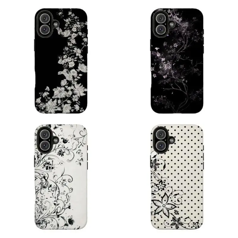 Monochrome Eloral Custom Cellnhone CasinaPolycarbonate Protective Elegant Wireless Case with ImpactResistance, For iPhone 11-17 Pro Max For Samsung S22-S26,Gift For Anime Lovers