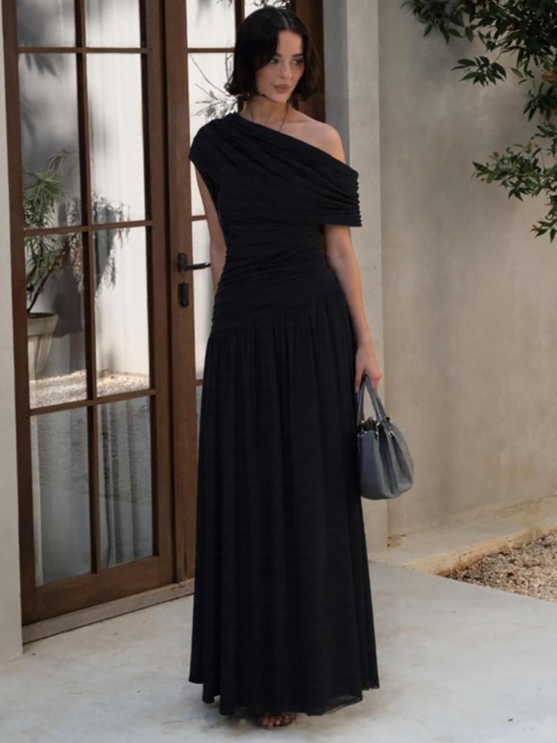 Women's One Shoulder Dress, Elegant Solid Color Dress for Party Club Dating, Evening Party Dresses, Ladies' Summer Clothes