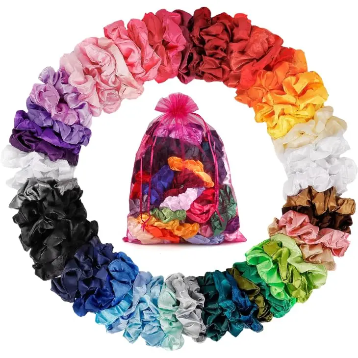 Modern Synthetic Satin Scrunchies - 60-Pack Curly Hair Fit Hair Accessories for Women, All Seasons Use