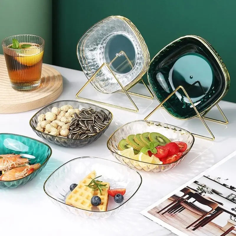 6-Piece Luxury Transparent Fruit Tray Set, Durable Plastic Kitchenware, Ideal for Snacks, Fruits, Desserts, Perfect for Parties and Moving Gifts