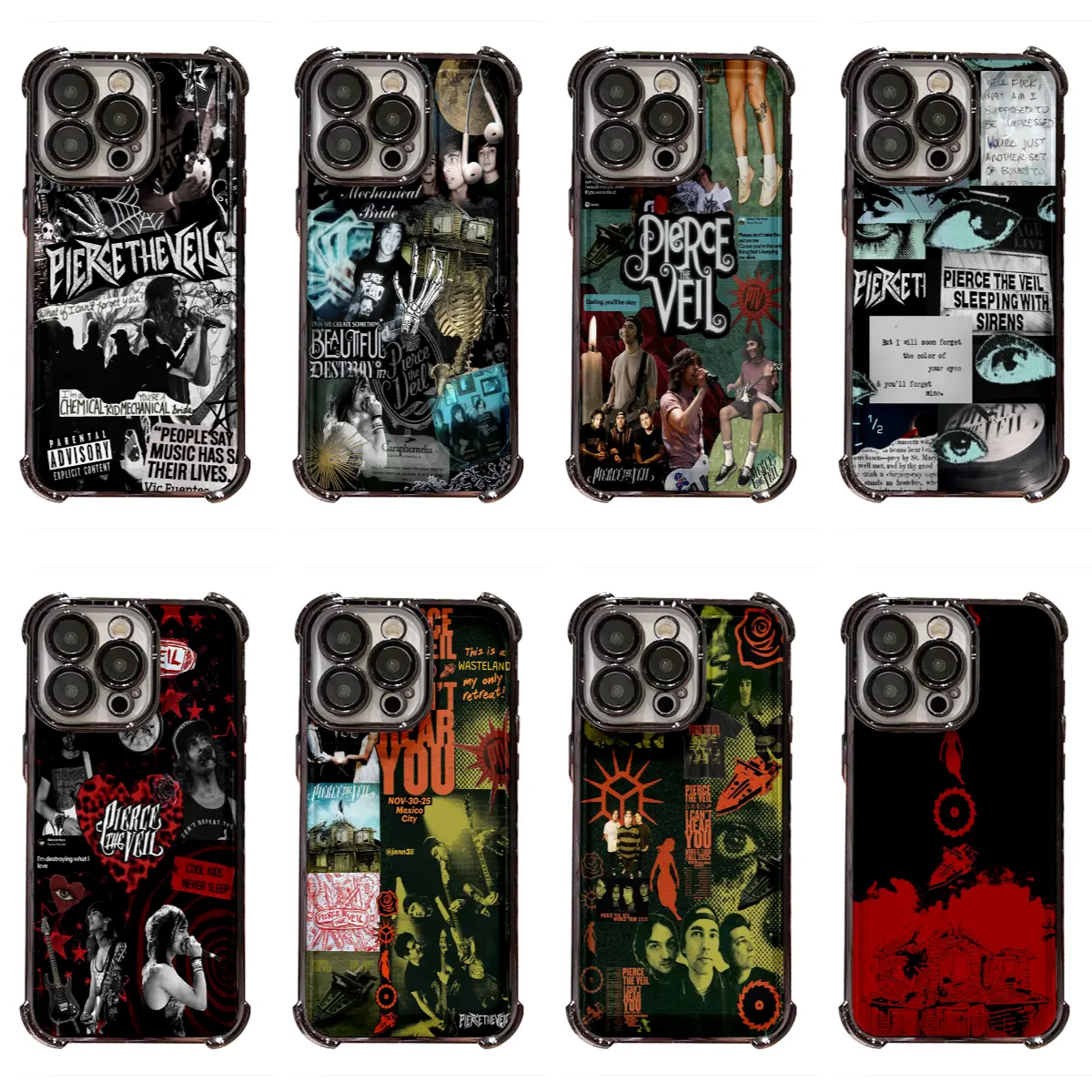 Rock Gothic Shockproof Phone Case - Fashion Pierce The Veil INS Style, Multi-Model Accessories for iPhone 11-17 Pro Max Plus Air, Samsung Galaxy S24-S26, Holiday Gift