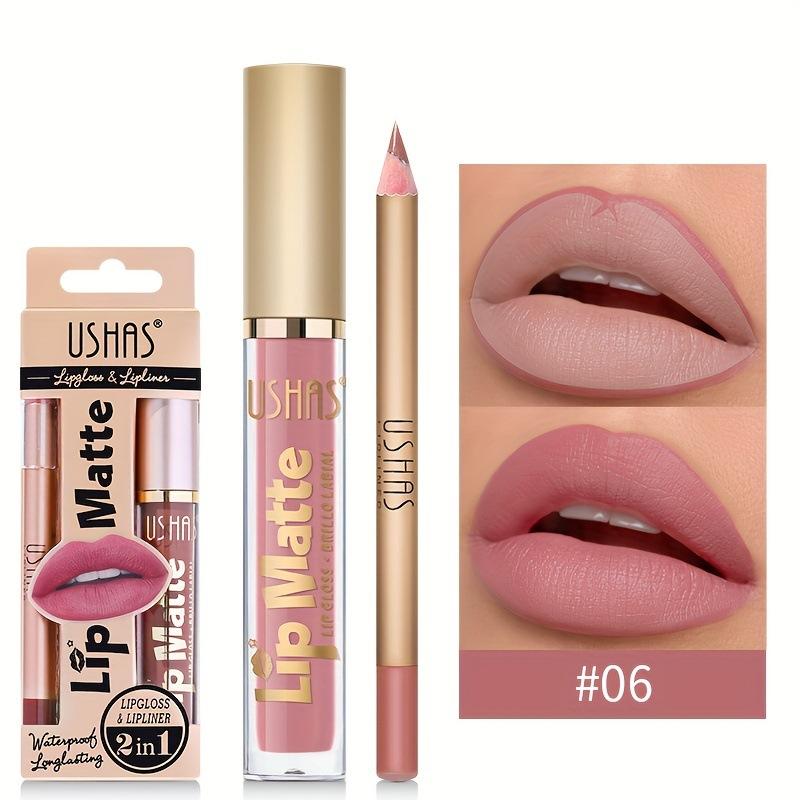 2-in-1 Lip Gloss & Lip Liner Duo – Double-Ended, Long-Lasting, Non-Sticky, High Shine + Matte Liner, Waterproof, No Bleeding, All-in-One Lip Makeup
