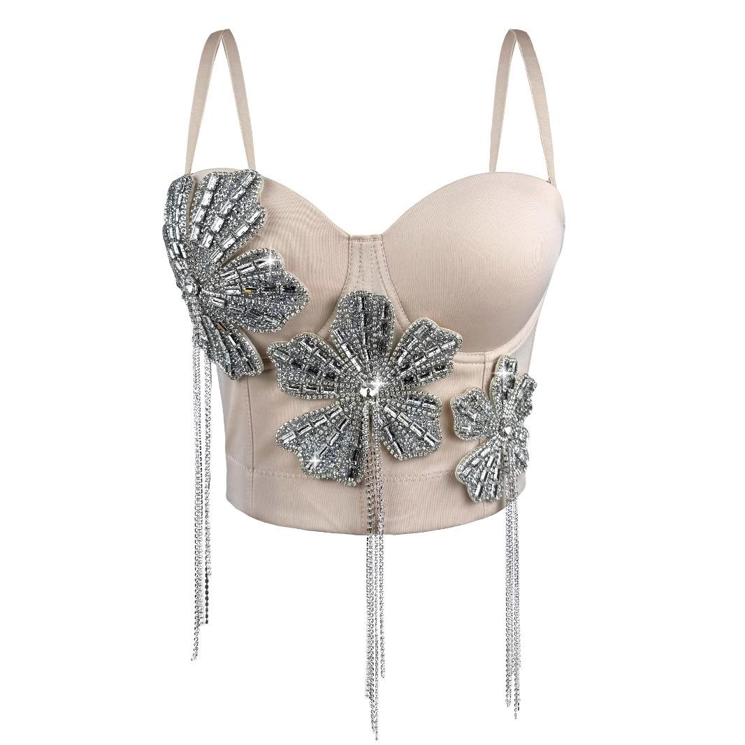 CELOT KEVER Luxury Diamond-Studded Floral Corset Outerwear Fishbone Bra Cotton Fabric Adjustable Breathable Women's Top