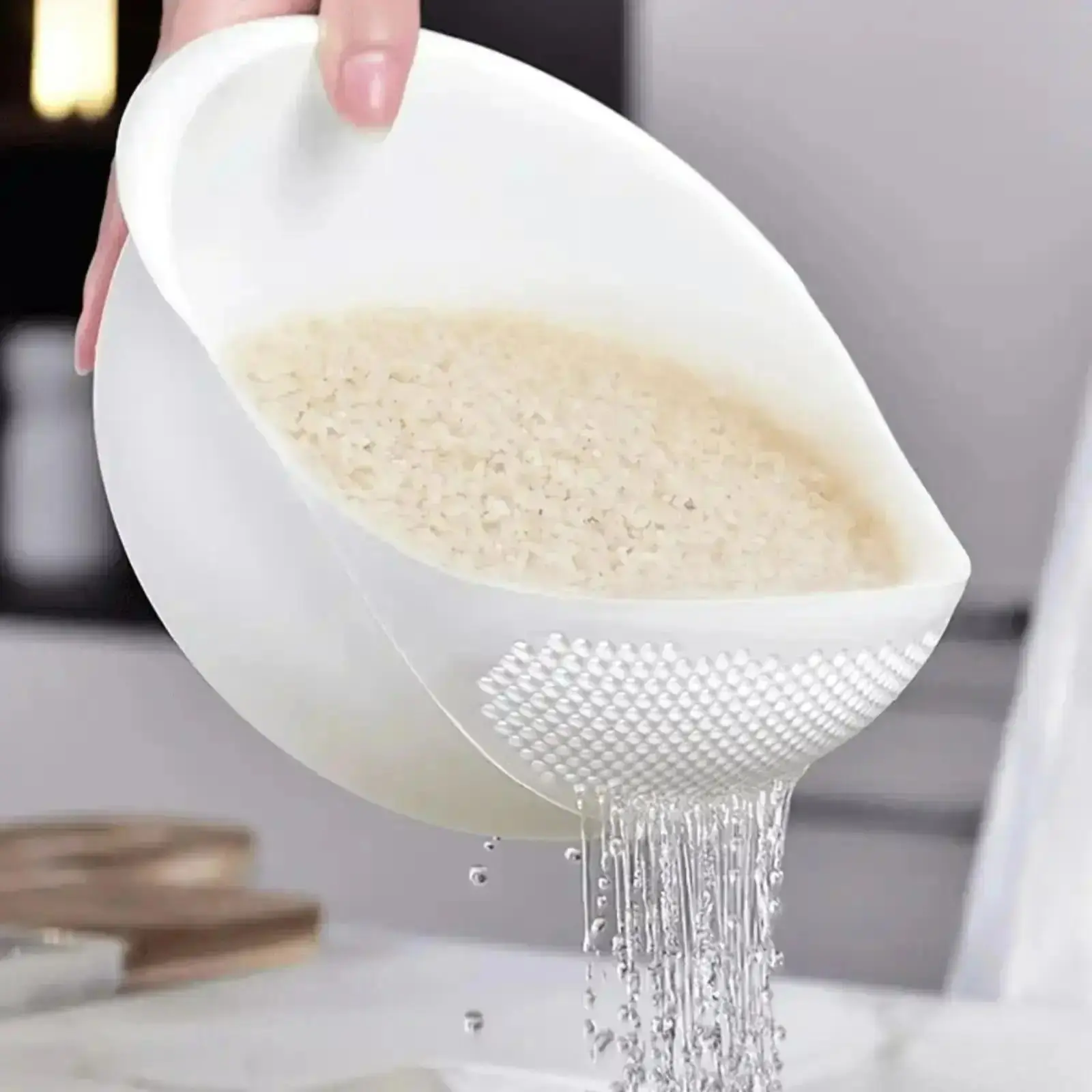 Multifunctional Rice Washing Strainer Bowl, Kitchen Drain Basket Colander, Portable Plastic Filter Basin For Rice, Fruits & Vegetables, Household Food Washing Tool For Kitchen Prep