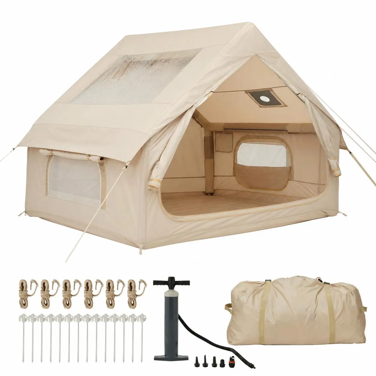QuickSetup Inflatable CampingTentforFamily     SeasonUse,Spacious 6m²,EasyPump Installation