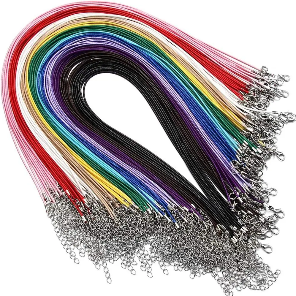 60 count Waxed Necklace Cord Bulk for  Making,Necklace Rope String with Clasp for DIY Bracelet Pendant,Multicolor