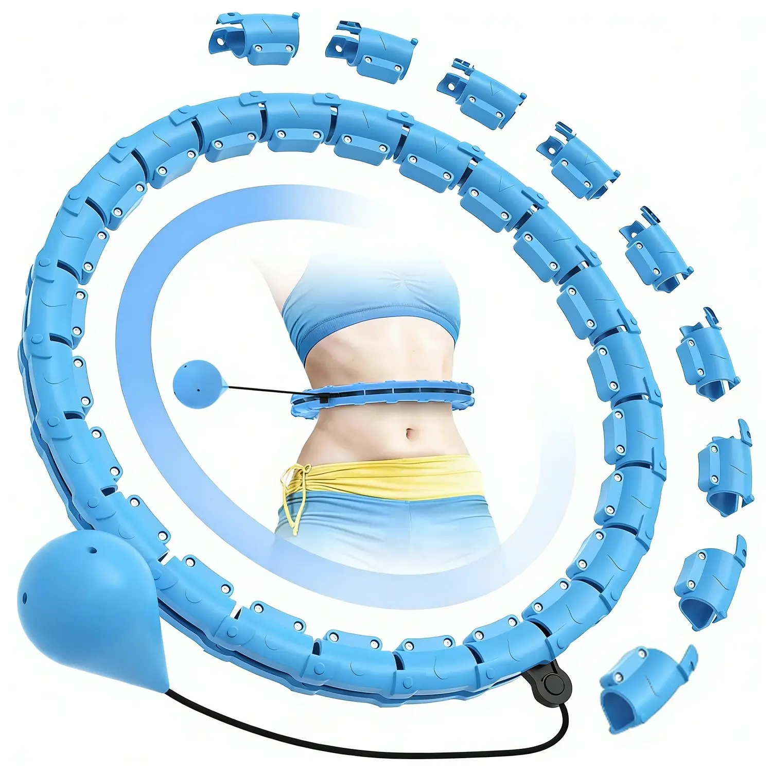Adjustable-weight hula hoop, adult fitness Weighted hula hoop with unlimited rotation, 24-section detachable design, combines massage and exercise functions, suitable for women and beginners