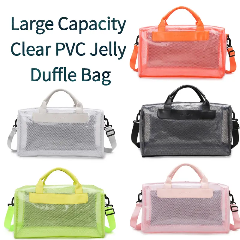 Large Capacity Clear PVC Jelly Duffle Bag, Transparent Mesh Sports Travel Luggage Bag, Waterproof Multiway Handheld & Crossbody Shoulder Bag for Gym, Swimming Training, Summer Travel & Beach