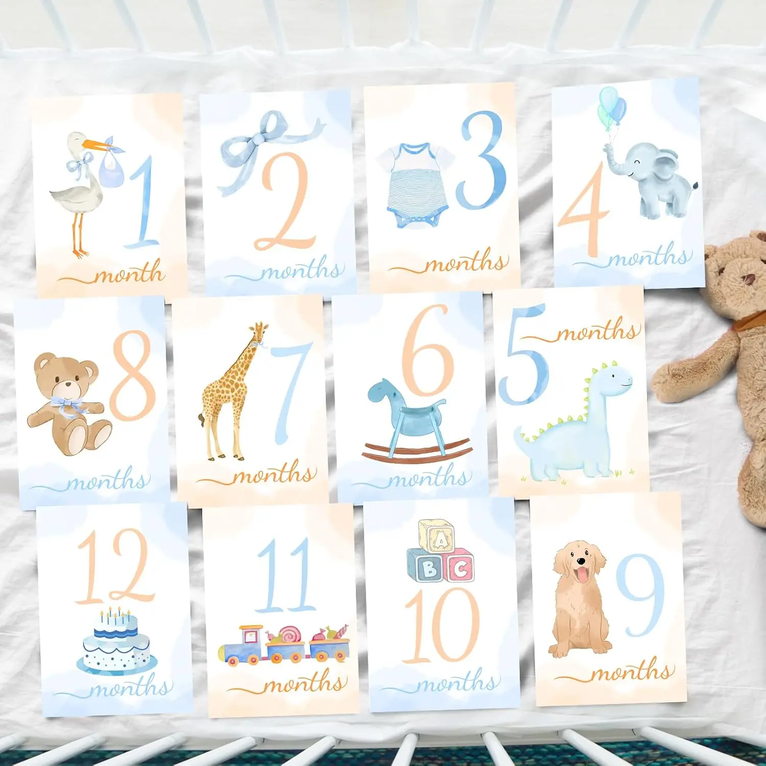 Milestone Cards  Monthly Milestone Cards    Mom  Shower 's Milestone Month Cards Boy Girl Monthly Photos Pictures (Boy)