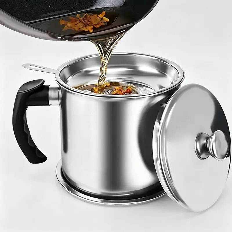 Stainless Steel Oil Pot with Tray and Lid, Kitchen Oil Dispenser and Bacon Grease Container, Cooking Oil Container, Olive Oil Dispenser, Oil Dispenser for Kitchen, Kitchen Gadget, Oil Drip Drainer