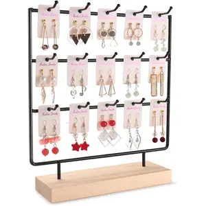 3 Tier 15 Hooks Black Wood Earring Display Stand Rack Tower Holder for Selling