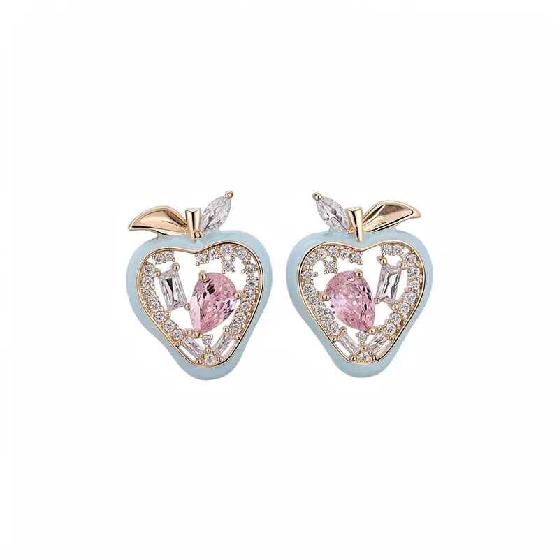 Loveden Hypoallergenic S925 Silver Post Earrings |   Sparkly CZ Hollow Heart Apple Studs |   Dainty Trendy Everyday Jewelry Gift