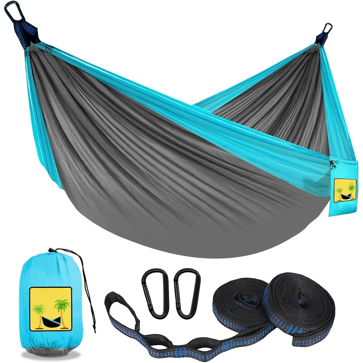 Portable 1-2 Person Camping Hammock with 2 Tree Straps and Carrying Bag, Light Gray & Sky Blue, Ideal for Outdoor-Indoor Use, Light Gray And Sky Blue gifts for boyfriend teen girl gifts teen girl gifts cheap