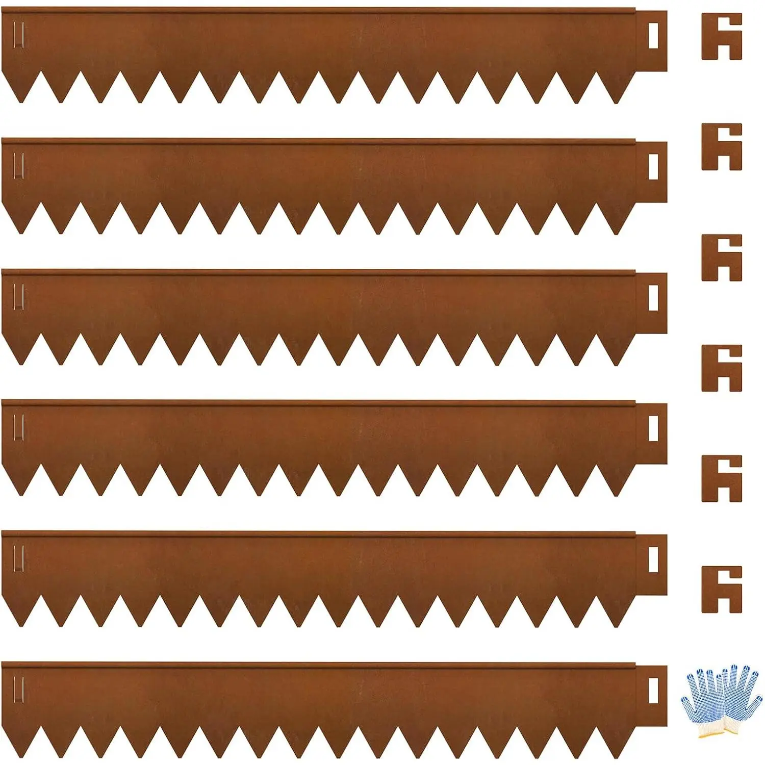 Cor Ten Steel Landscape Edging 40" L x 6" H, Hammer-in Landscape Edging, Metal Garden Edging Border with 6 Clips & Gloves -  for Lawn Yard COR-Ten Steel (6 Pack)