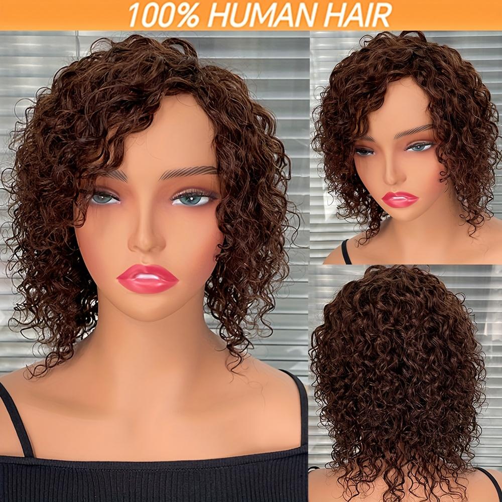 Short Curly Wig] Human Hair Short Curly Wigs - Chocolate  display picture 1