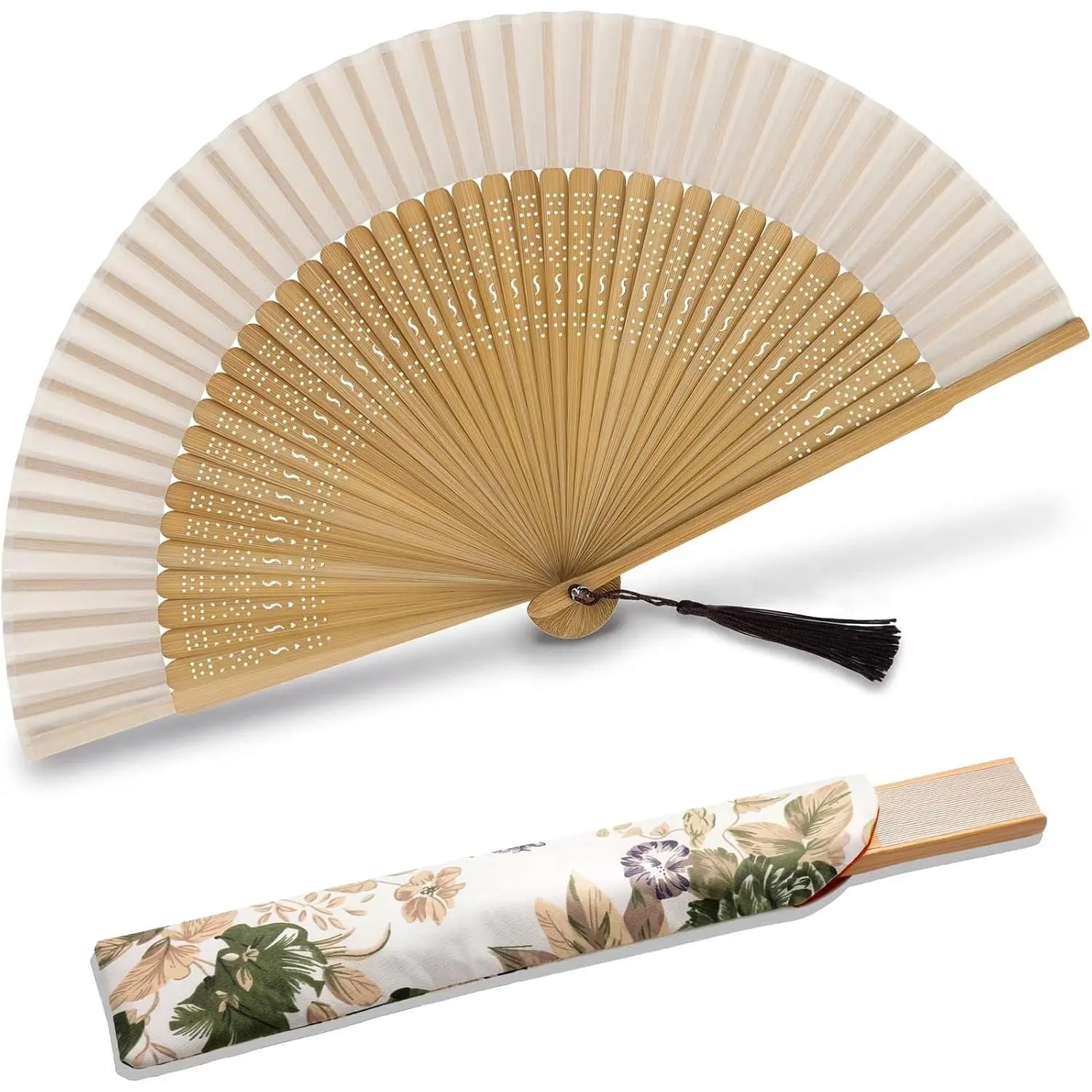 8.27"(21cm) Handheld Bamboo Silk Folding Fan - Vintage Retro Chinese/Japanese Style, Elegant Foldable Hand Fan, Perfect Gift for Women & Girls, BrownGift