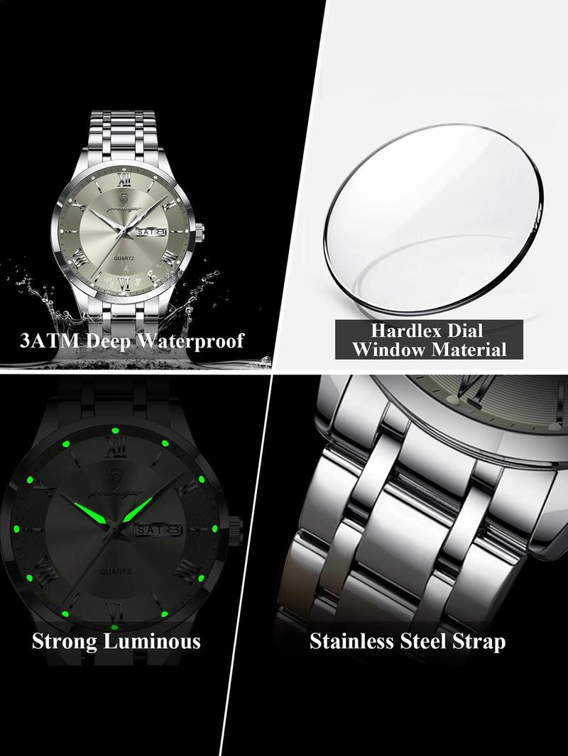 Men's Business Fashion Round Dial Analog Quartz Watch, Fashionable Stylish Watch, Fashion Watch for Party, Daily Clothing Decor, Trendy All-match & Exquisite Watch for Birthday Gift with Box