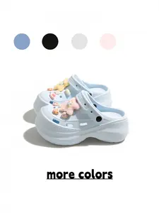 Women's Apricot Macaron Style Plush Star DIY Clogs, Cute Decor Chunky Slides for Girls