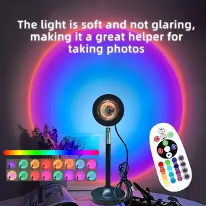 1pc RGB 16-color USB Sunset Lamp, Sunset Projector, Ambient Light, Photography Fill Light, 16-color Changing Mood Night Light, Suitable for Selfies, Home Decor, Christmas Decorations, Wall Decor, Camping, Parties, Bedroom Projector, Decorative Lighting