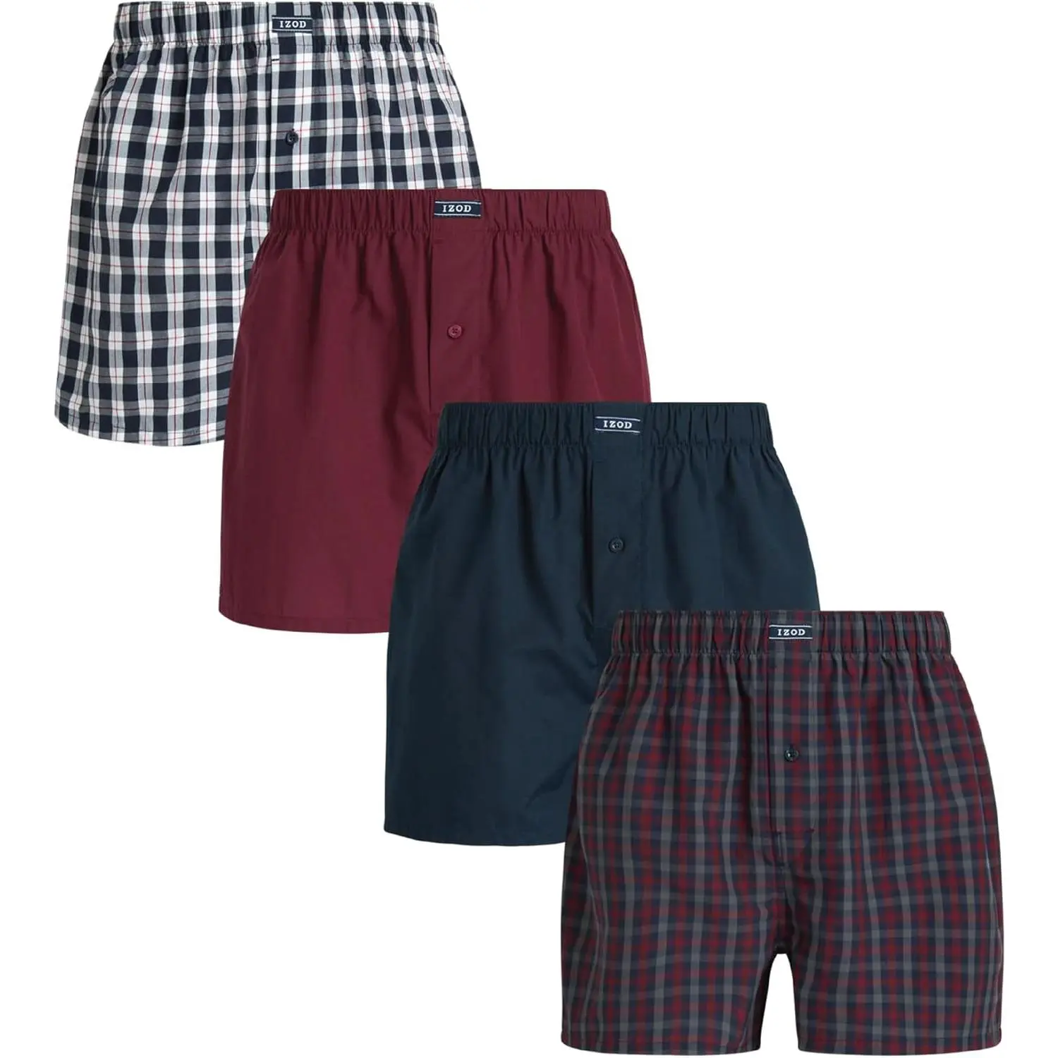 IZOD Mens Boxers - 4 Pack 4'' Inseam Relaxed Fit Tag Free Woven Boxers for Men - Mens Underwear with Functional Fly Button